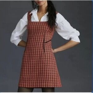 Maeve Anthropologie Dress‎ Tweed Mini Sleeveless Pink Brown SZ 14